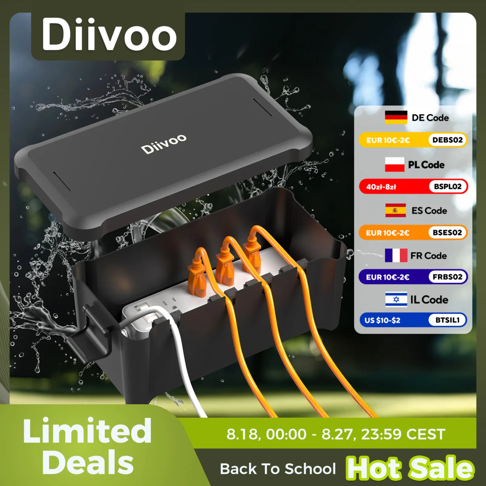 Diivoo Scatola elettrica impermeabile per esterni Connessione cavo esterno Presa per timer Cavi di prolunga Giardino festivo