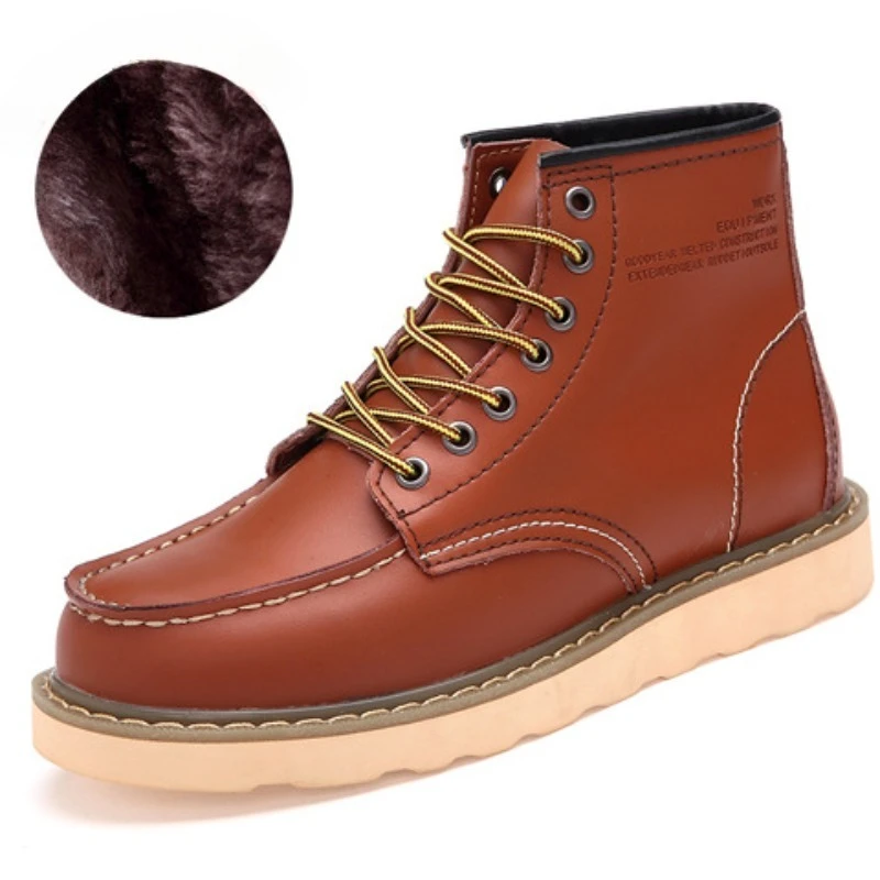 

Men's Winter Cotton-padded High-top Retro Desert Boots, Cowhide Mid-top Shoes, Thick-soled Lace-up Durable Shoes