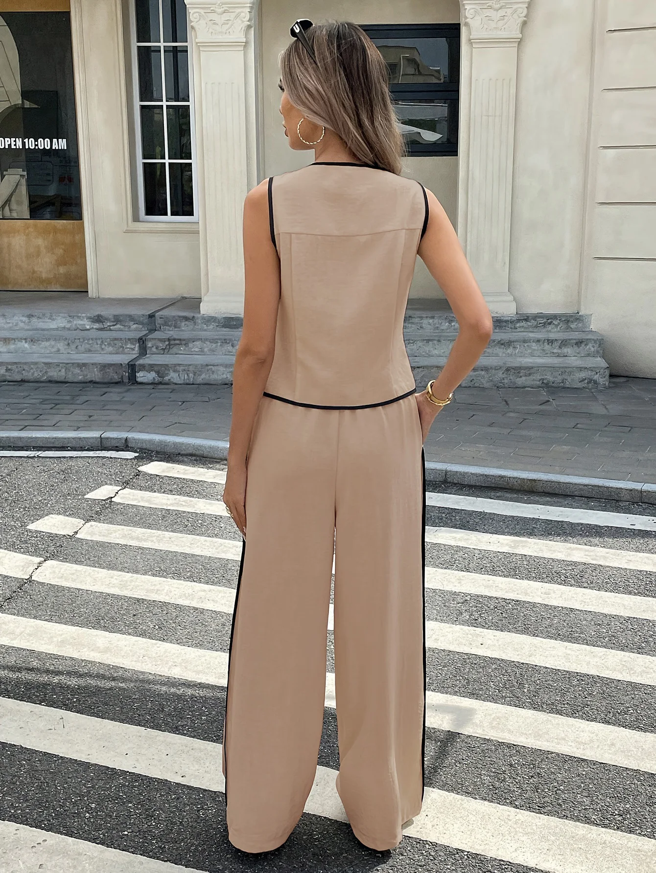 Women's Two-Piece Set, Colorblock Sleeveless Vest and Drawstring Pants, Summer Fashion Casual, Ladies' Comfortable Clothing