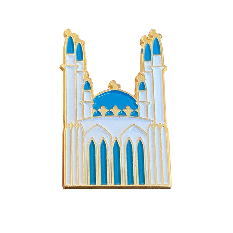 Princess's Castle Pin, Blue and White Ice, Beautiful Exquisite Gold Metal, Soft Enamel, Zinc Alloy Badge, Factory Wholesale