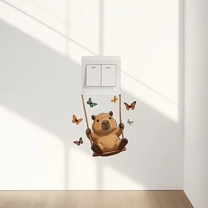 1pc Capibala and Butterfly Light Switch self-adhesive sticker - Wall sticker, suitable for bathrooms - Easy to clean home decor