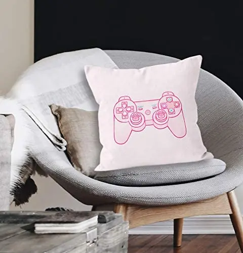 Game Controller Pillows Case Pink Video Gamer Soft Pillow Cover Gifts for Women Sofa Bed Girls Room Pillowcase Home Decor 40x40