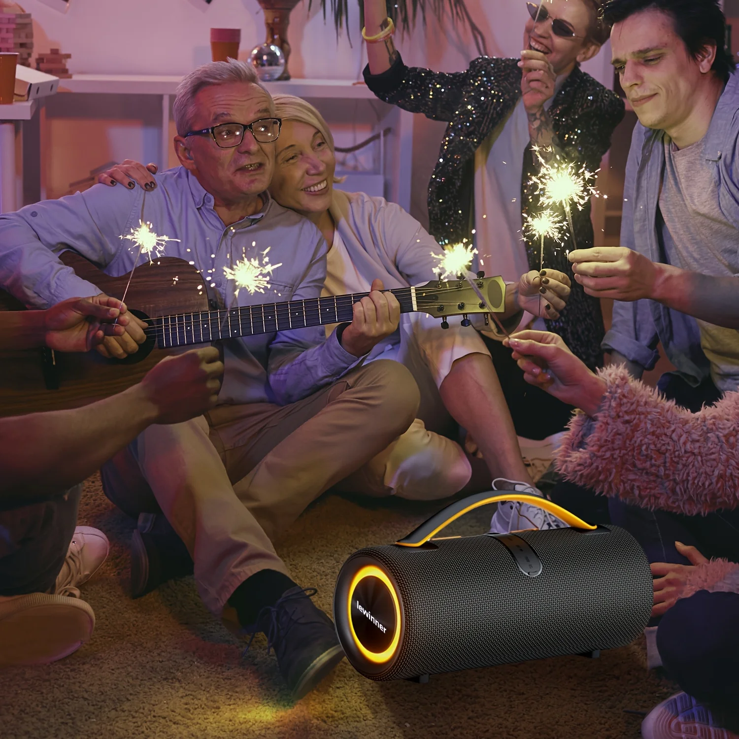 Lewinner Portable Wireless Speaker, Outdoor Speaker, 60W High-power Subwoofer, 7 Modes Of RGB Ambient Light, Long Battery Life,
