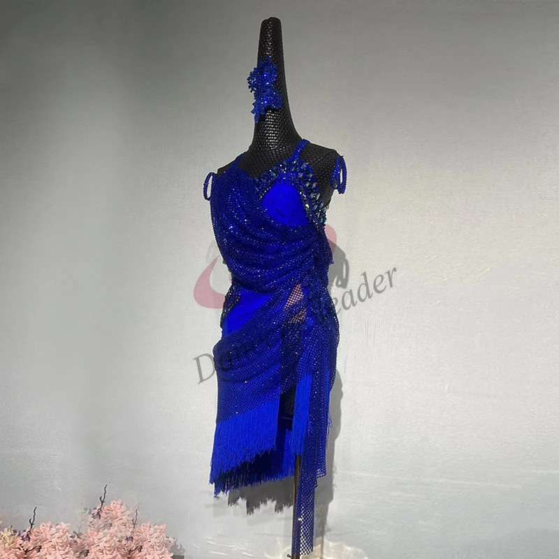 Latin Dance Dress High-end Custom With Diamond Cape Streamer Style Dance Dress Cha Cha Tango Stage Professional Clothing