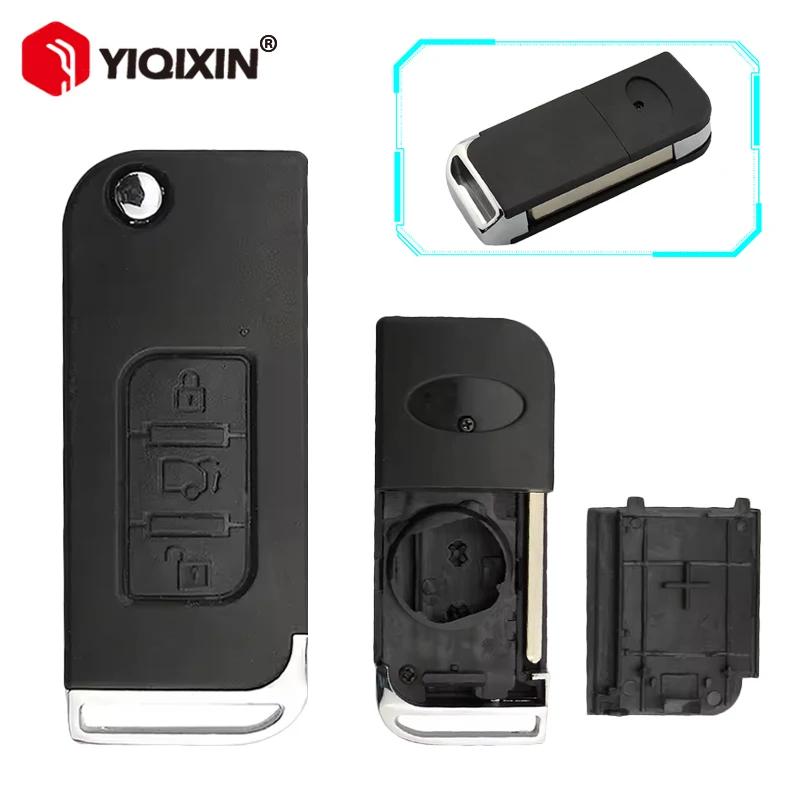 Yiqixin capa de chave remota de carro com 3 botões, capa fob para indiano mahindra roger xuv, substituição dobrável, lâmina sem cortes, sem logotipo