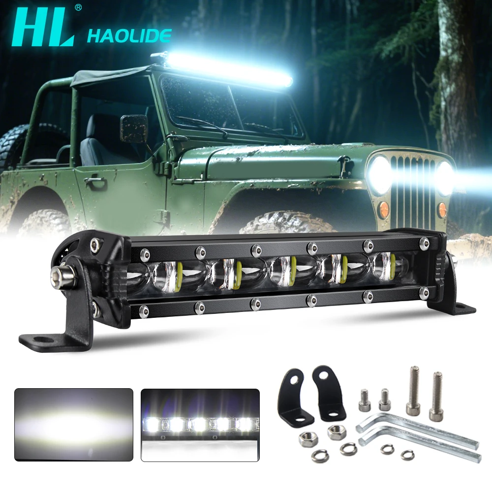 

HAOLIDE Однорядная светодиодная панель 7/14/20/26 дюймов 6D White Beam Soptlight IP68 12V 24V Автомобили UTV Позашляховая панель дальнего света