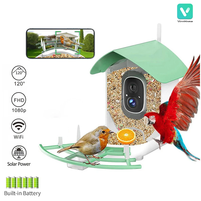 

Outdoor Solar Smart Bird Feeder WIFI APP Wireless Bird Camera Remote Monitoring with Solar Panel 2MP 1080P HD AI Recognition