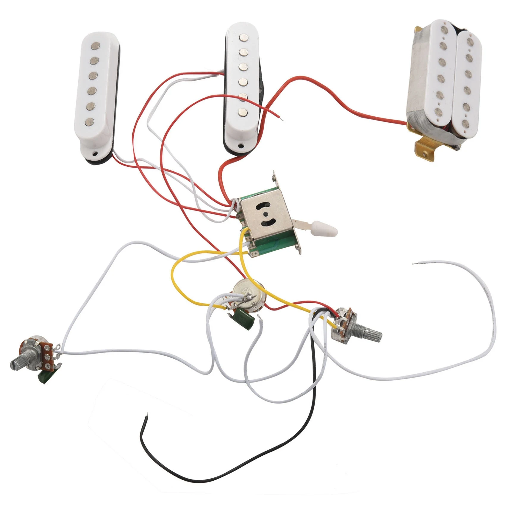 

ST Electric Guitar Pickup предварительно смонтированный монтажный жгут 5-way Switch 2T 1V Control SSH Pickup for White