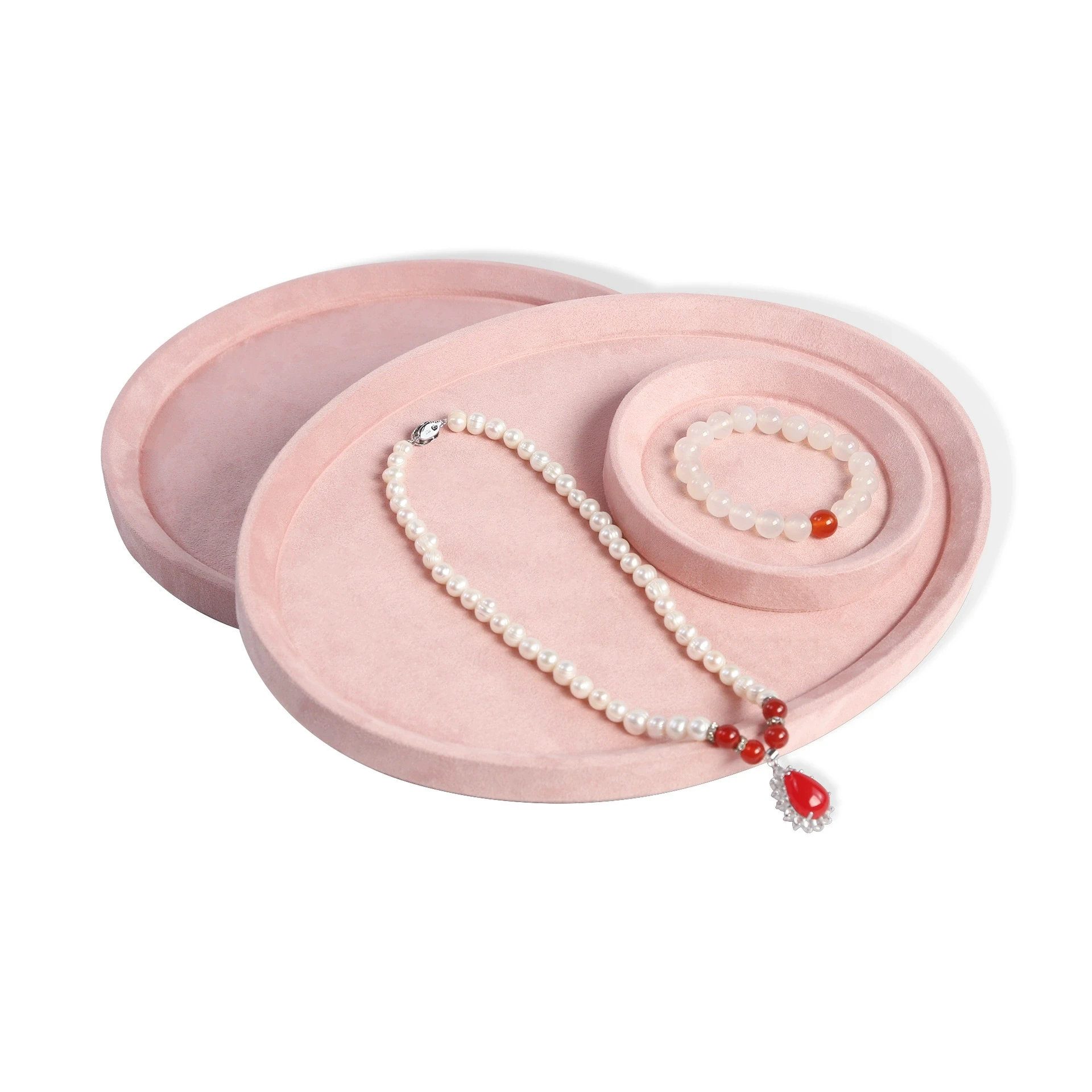 Elegant Pink Velvet Series Jewelry Tray Necklace Bracelet Bangle Earring Ring Display Storage Trays Counter Window Showcase Prop