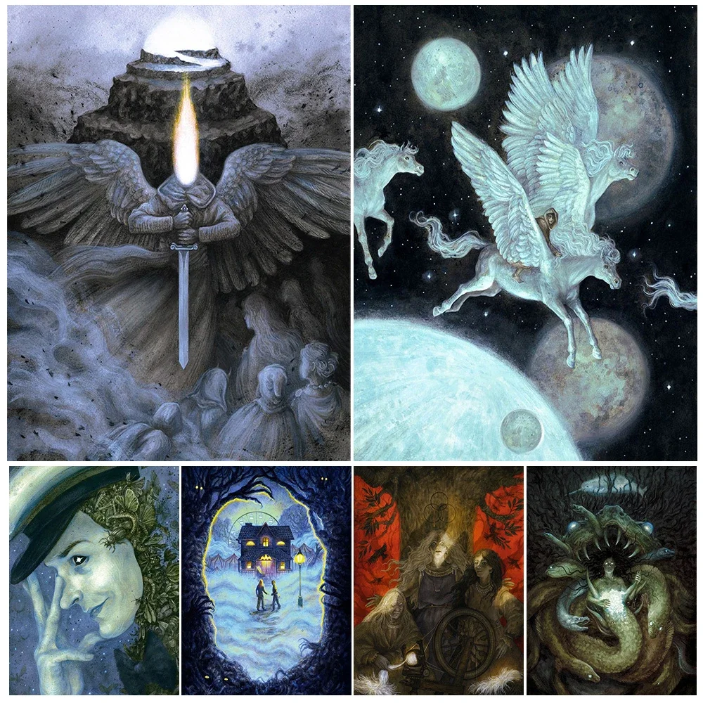 

Moirai Three Goddesses Of Fate,Siren,Archangel Sword Vintage Wall Art Canvas Painting Occult Gothic Art Poster Print Home Decor