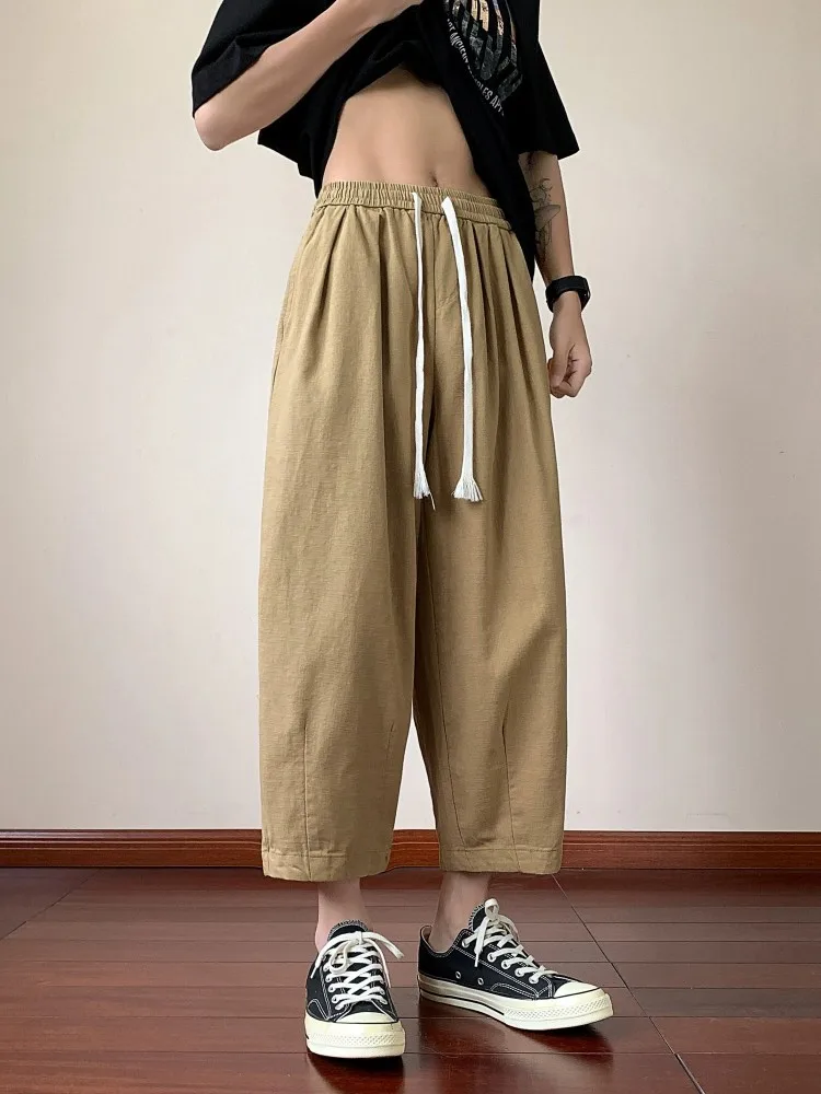 

Linen Cotton Loose Fit Summer Thin Nine-Piece Casual Pants Straight Leg Comfortable Breathable Men's Clothing Retro American ...