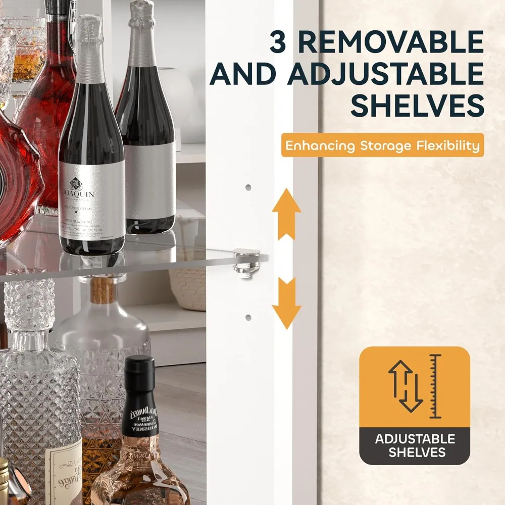 خزانة بار زاوية طويلة 68.9 بوصة، بار نبيذ مع ضوء LED ومرآة، خزانة مشروبات المزرعة مع رف قابل للتعديل ورف زجاجي، #5