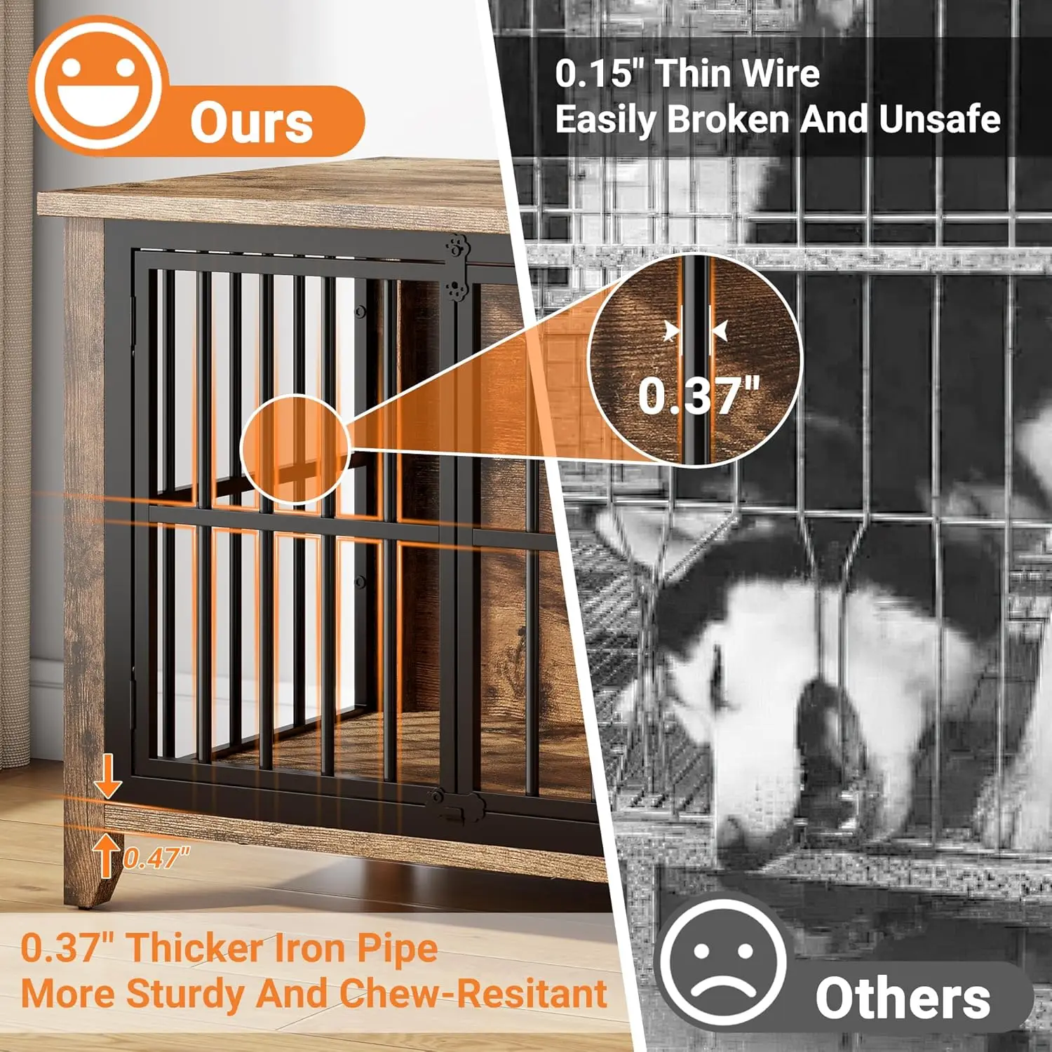 أثاث قفص للكلاب مقاس 31.5 بوصة، بيت كلب خشبي داخلي مع 360 درجة °   وحدة تغذية دوارة ووعاءين قابلين للتعديل، طاولة جانبية مزخرفة