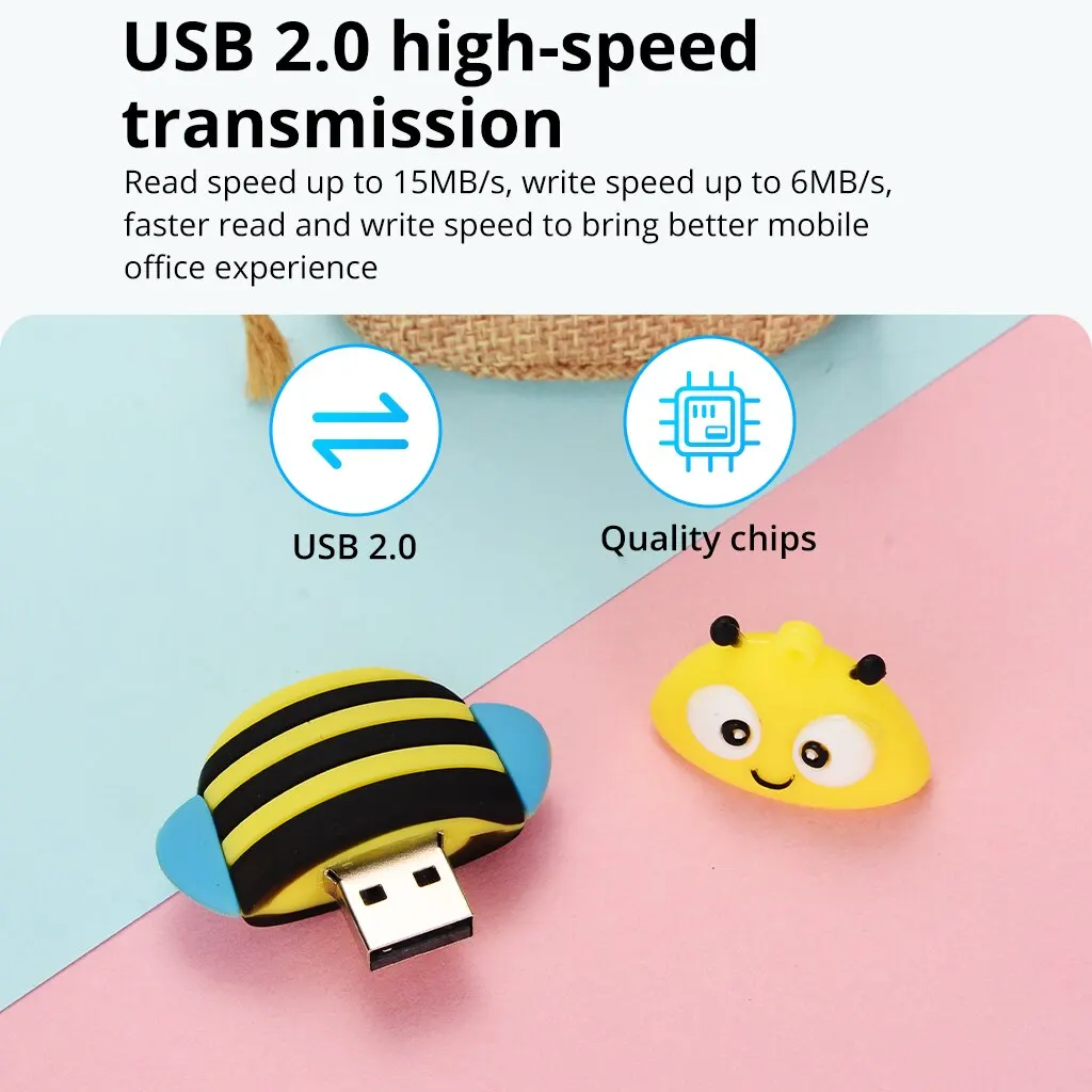 USB флеш-накопитель Bumblebee в форме пчелы, ПВХ, емкость 64 Гб