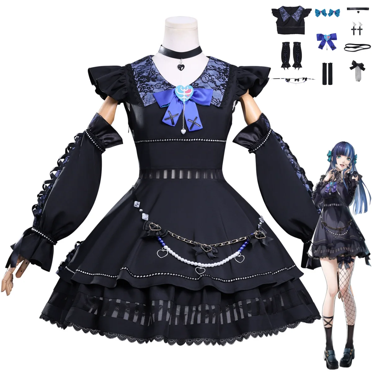 Juego de Anime Shikano Ichigo Berry, disfraz de Cosplay, vestido negro de Lolita, uniforme, accesorios para el cuello, traje Sexy bonito para fiesta de cumpleaños para mujer
