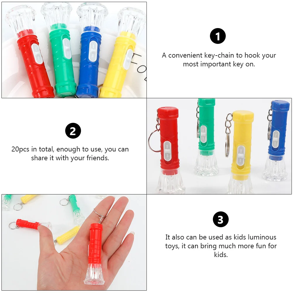 20 Pcs LED Torch Pen Light Flashlight Keychain Rechargeable Flashlights Lighting Tool Mini for Kids Button