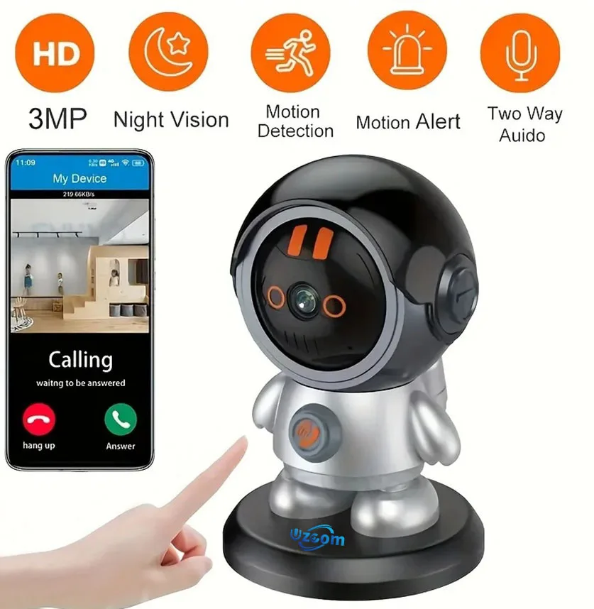 Uzoom3MP One-Key Call Wifi Camera Baby Monitor Night Vision Two-way Video Surveillance CCTV Smart Home PTZ Camera Robot Camera