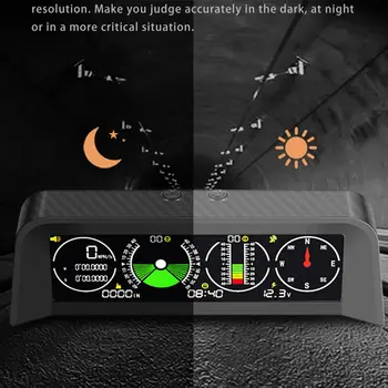 RHAXEL Inclinometer Offroad Clinometer, měřič úhlu náklonu s HUD GPS rychloměrem a kompasem pro traktory a obytné vozy 10 nejlepší prodej rychloměr traktoru - №1