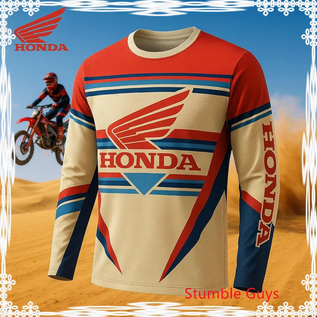 

Летняя мужская футболка с длинным рукавом Honda, автомобильная брендовая спортивная футболка для гонок на мотоциклах, быстросохнущая подростковая повседневная мода ​
