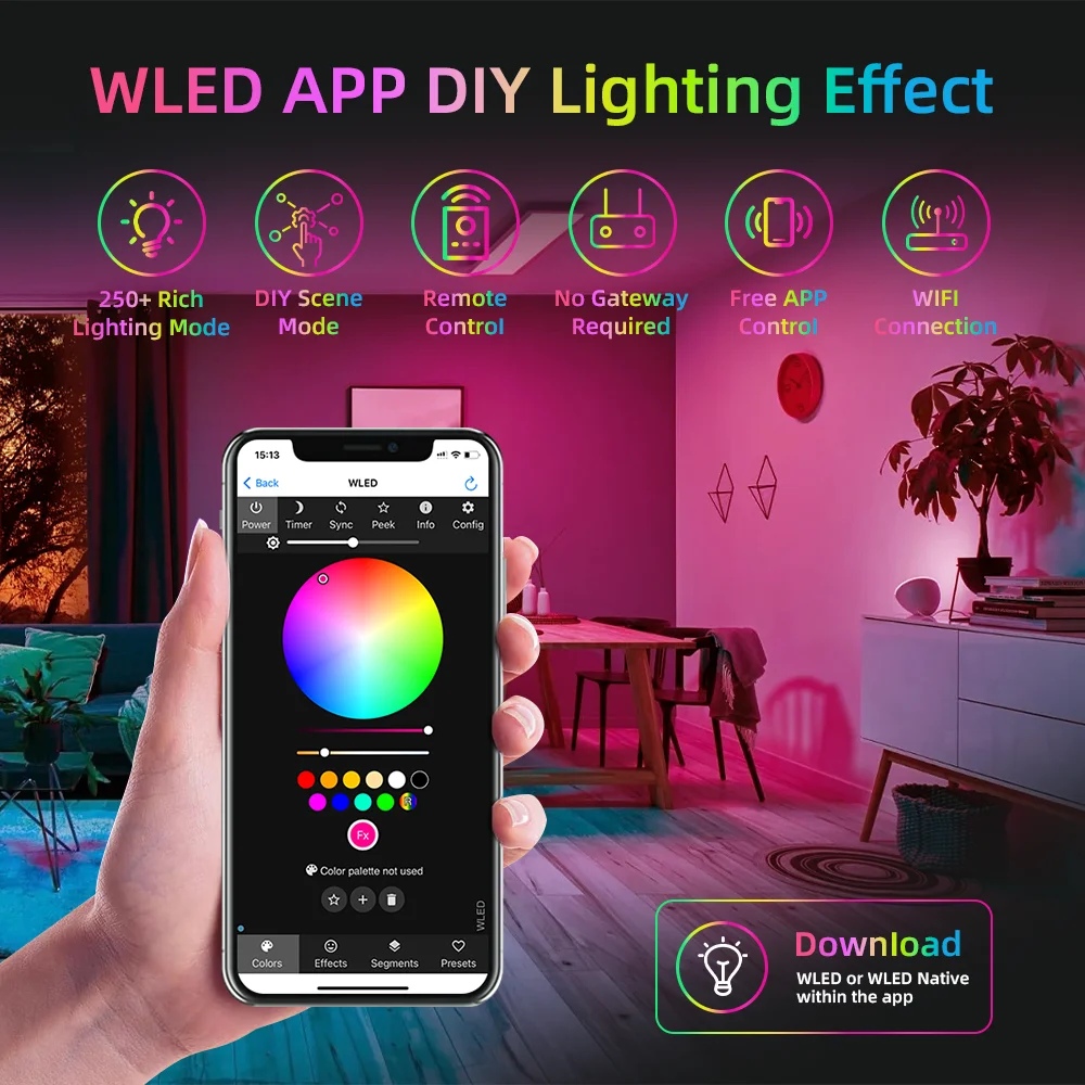 DOMRAEM ESP8266 WLED Addressable LED Strip Controller USB-C5V/5A DC5-24V 16A ,Supports 800 RGB IC LEDs,Works with MQTT,HA,Alexa