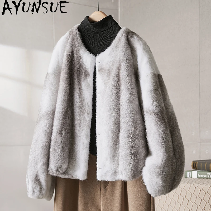 AYUNSUE Giacca invernale in pelliccia di visone naturale Donna Girocollo Giacche in vera pelliccia per abbigliamento donna Visone intero di alta qualità Шуба Ж Dön......