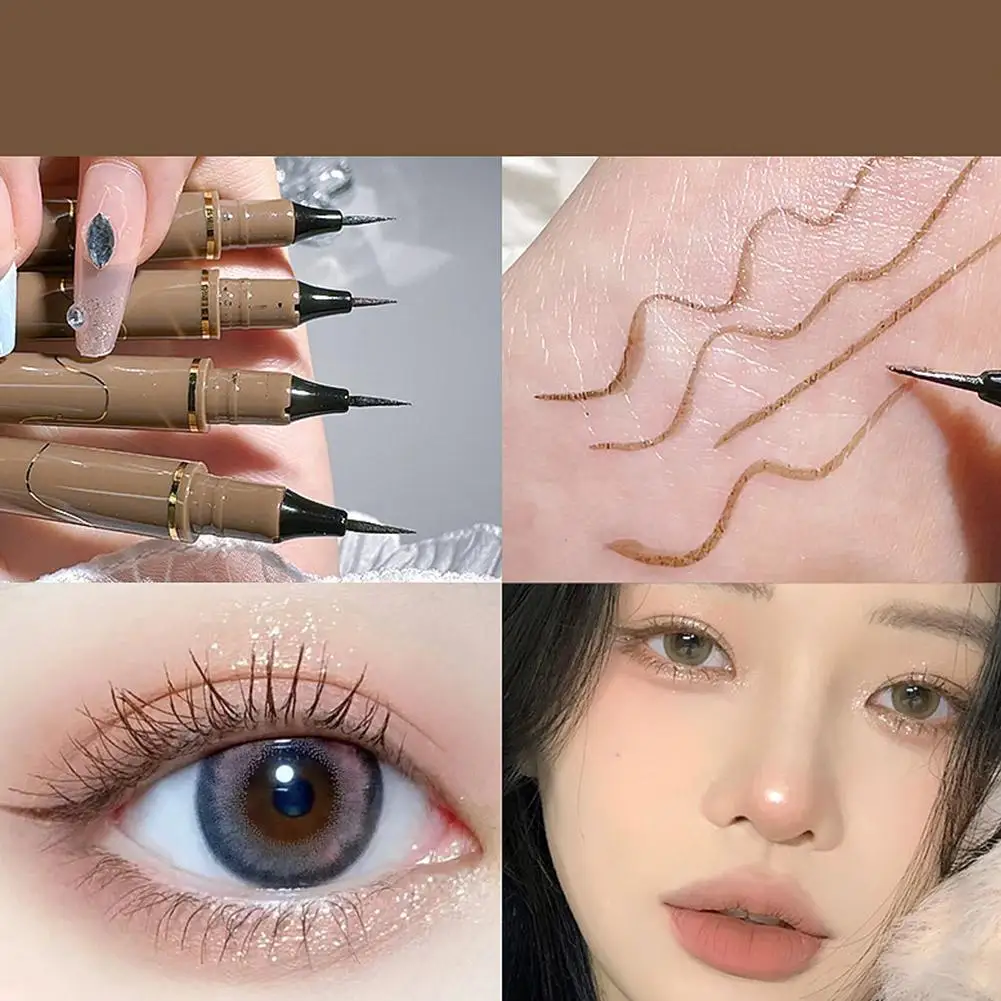 Niezwykle cienki eyeliner w pisaku, kobiety są niełatwe do eyelinera dla początkujących brązowy pod rozmazaniem makijażu powiek czarne pióro, do odlewu W0U8