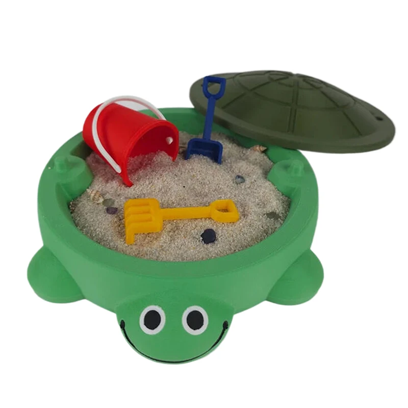Caja de arena portátil para tortuga, juguete de playa para niños, bonito lavabo de arena de plástico con forma de tortuga verde, se puede utilizar para sujetar arena sin herramientas