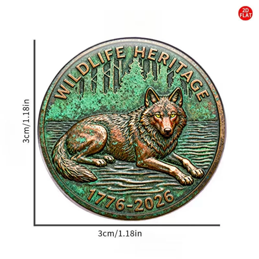 Vintage Copper Green Vintage Wolf Pattern Pins Wildlife Themed Stainless Steel Flat Badge Wild Wolf Glass Texture Pin Accessory