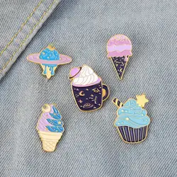 Planet Ice Cream Enamel Pin Custom Cupcake Dessert Brooches Badges for Bag Clothes Cartoon Playful Universe Jewelry Gift for Kid