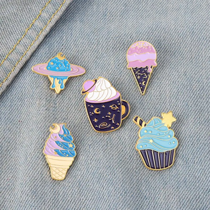 Planet Ice Cream Enamel Pin Custom Cupcake Dessert Brooches Badges for Bag Clothes Cartoon Playful Universe Jewelry Gift for Kid