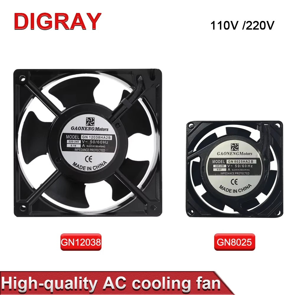 

DIGRAY GN12038HA 120*120*38MM GN8025HA 80*80*25MM 110/220V AC 0.14/0.07A High Quality Industrial Cooling Fan Metal Frame