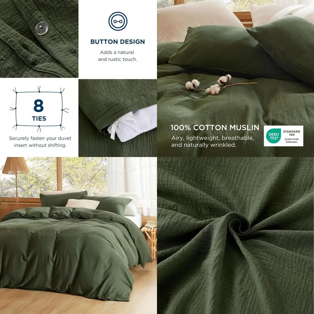 

Пододеяльник из 100% муслина и хлопка King Size — ультра-просота, дышащий и легкий — льняной комплект постельного белья из марли с пуговицами