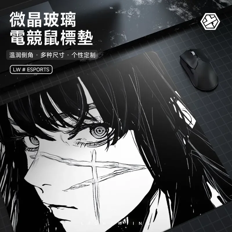 Japanese Anime Girl Scar Y2K Glass Gaming Mouse Pad Smooth Frosted Surface Desk Mat Tempered Upgrade FPS Office Mousepad Esports