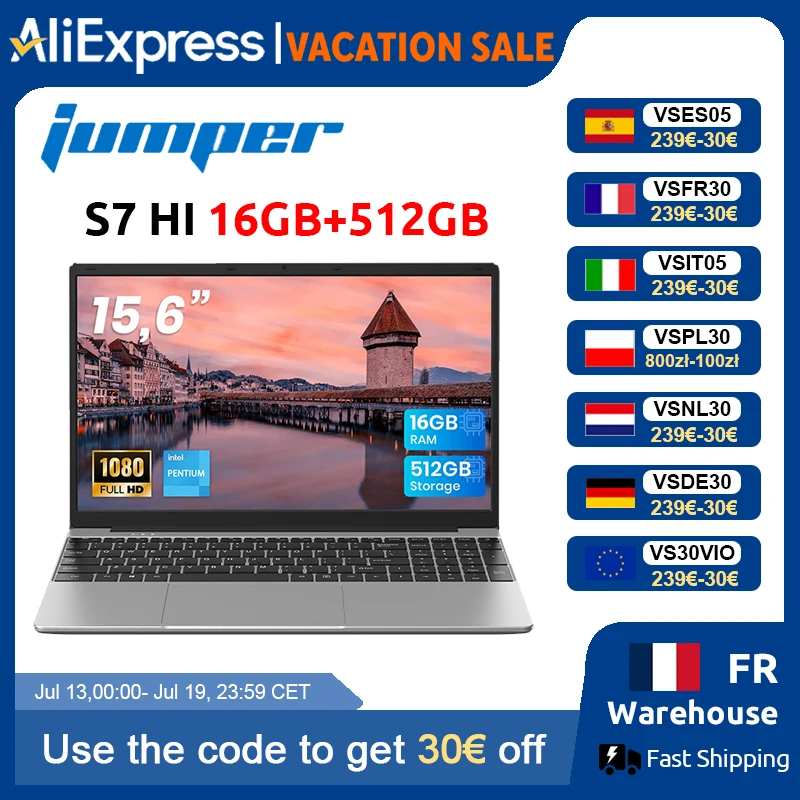 Portátil Jumper con pantalla FHD de 15.6 pulgadas, 16 GB de RAM, 512 GB de SSD (ampliable por 512 GB mediante tarjeta TF), procesador 6500Y (hasta 3.4 GHz), portátil ligero para negocios y estudiantes, 2 altavoces estéreo/Tipo-C/USB 3.0/teclado numérico
