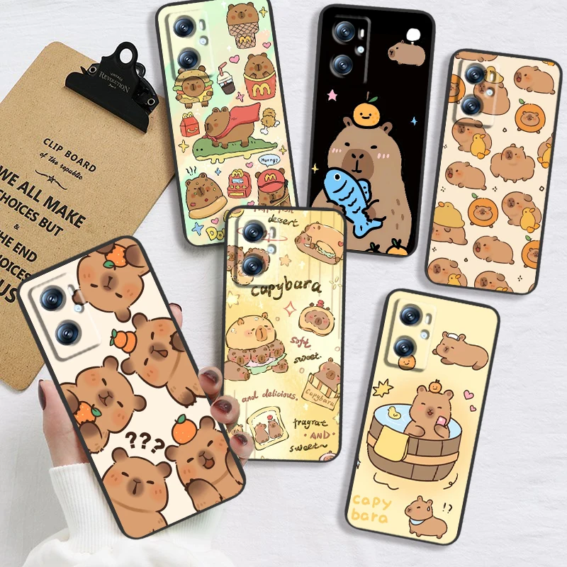 Cute C-Capybaras Cartoon Animal For OPPO Find X6 X5 X3 A54S A5 A94 A16 A53S A57 A74 A72 A98 A78 A96 A9 5G Black Soft Phone Case