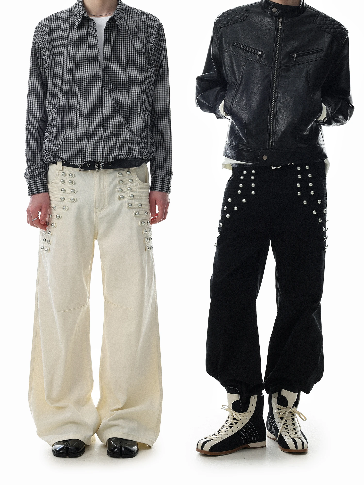 American Retro Court Style Men's Casual Pants Double Row Buttons Micro Flared High Street Trend Brand Long Pants for Men And ...