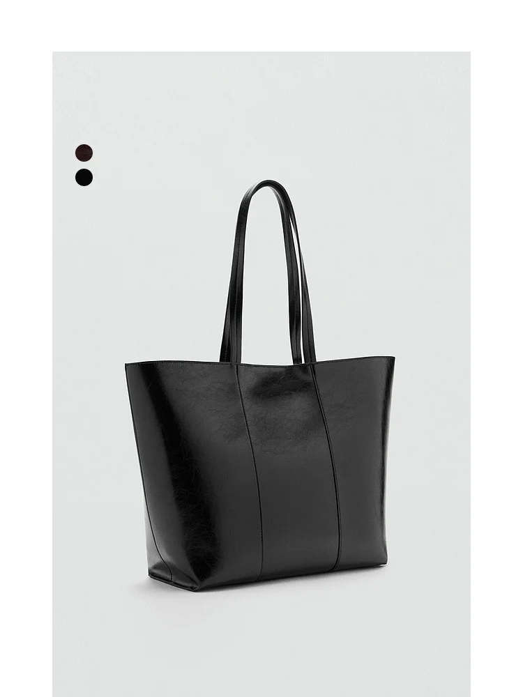 

Большая кожаная сумка-тоут Mango, простая городская сумка на одно плечо, женская сумка в ретро-стиле, модная сумка с магнитной застежкой