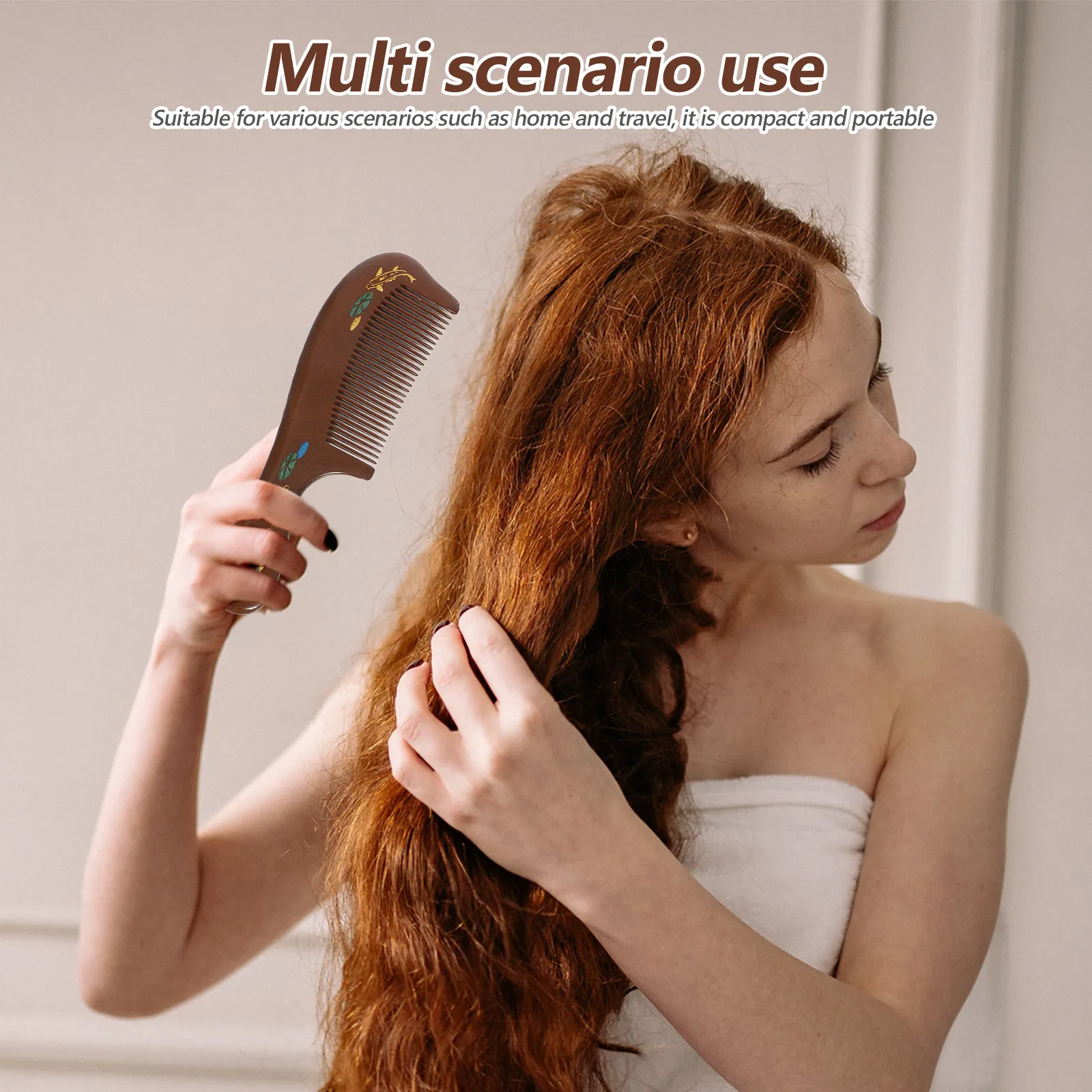 2Pcs Solid Wood Massage Comb Set Vintage Carved Wide Tooth Anti Static Scalp Massager Portable Hair Detangler Combs for Travel