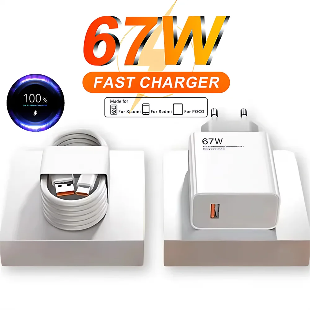 67W EU US Ultra Fast Charger For Xiaomi 11 12 13T 14T 15 Redmi Note 11T 12T 13 14 Pro POCO Type C USB Turbo Rapid Charging Cable