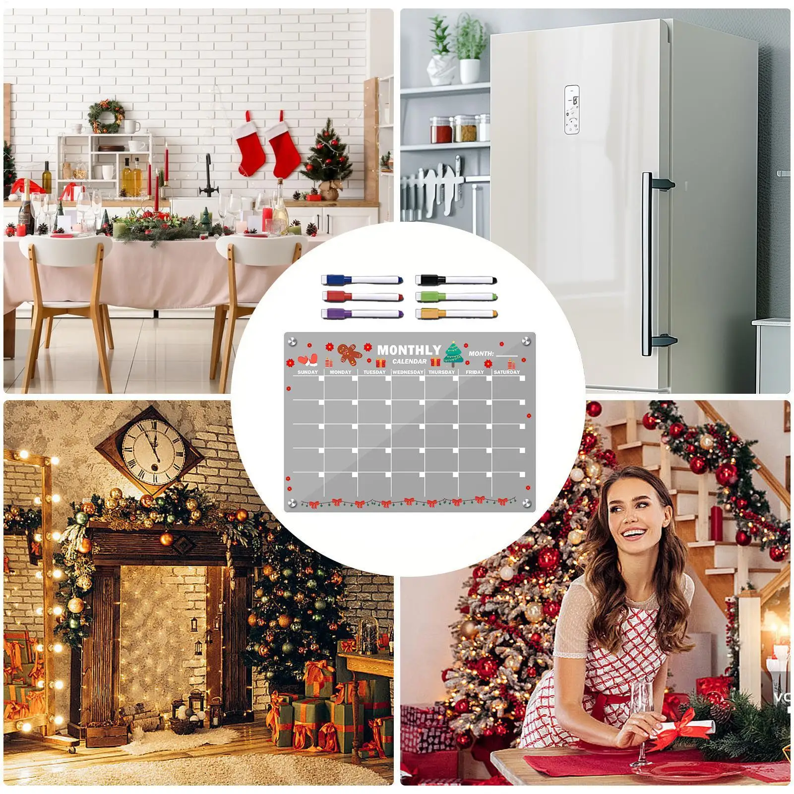 لوح مسح جاف مغناطيسي، تقويم شهر واضح، مخطط شهري مغناطيسي من الأكريليك لثلاجة النوم، معلمي شقة المطبخ