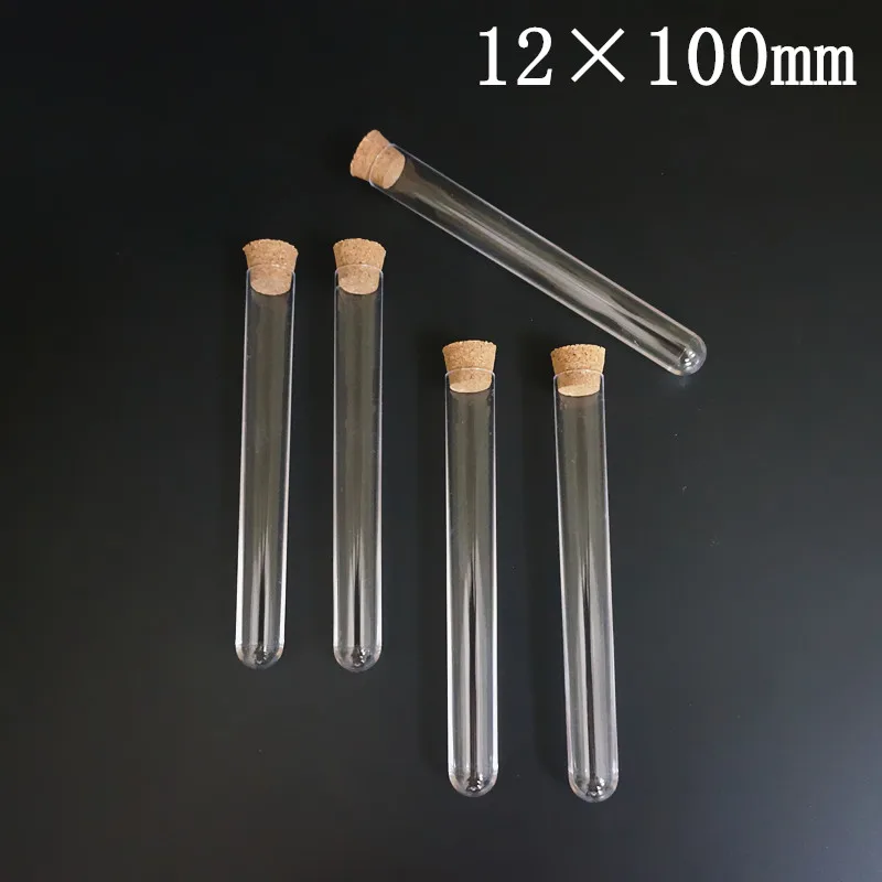 100Pcs Plastic Test Tubes with Corks Dia 12mm To 25mm Transparent Party Candy Bottle with Round Bottom,Wedding Gift Vial