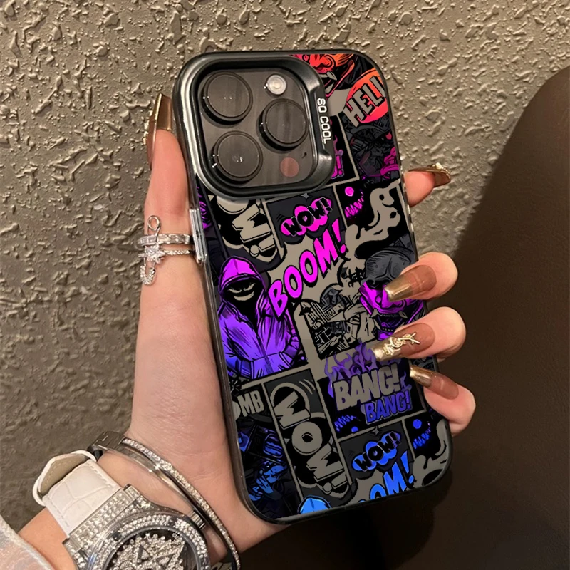 Cool Graffiti Boom Comic Case For iPhone 13 15 Case iPhone 11 14 12 15 Pro Max XR X XS 8 15 Plus SE 2020 Shockproof Phone Cover