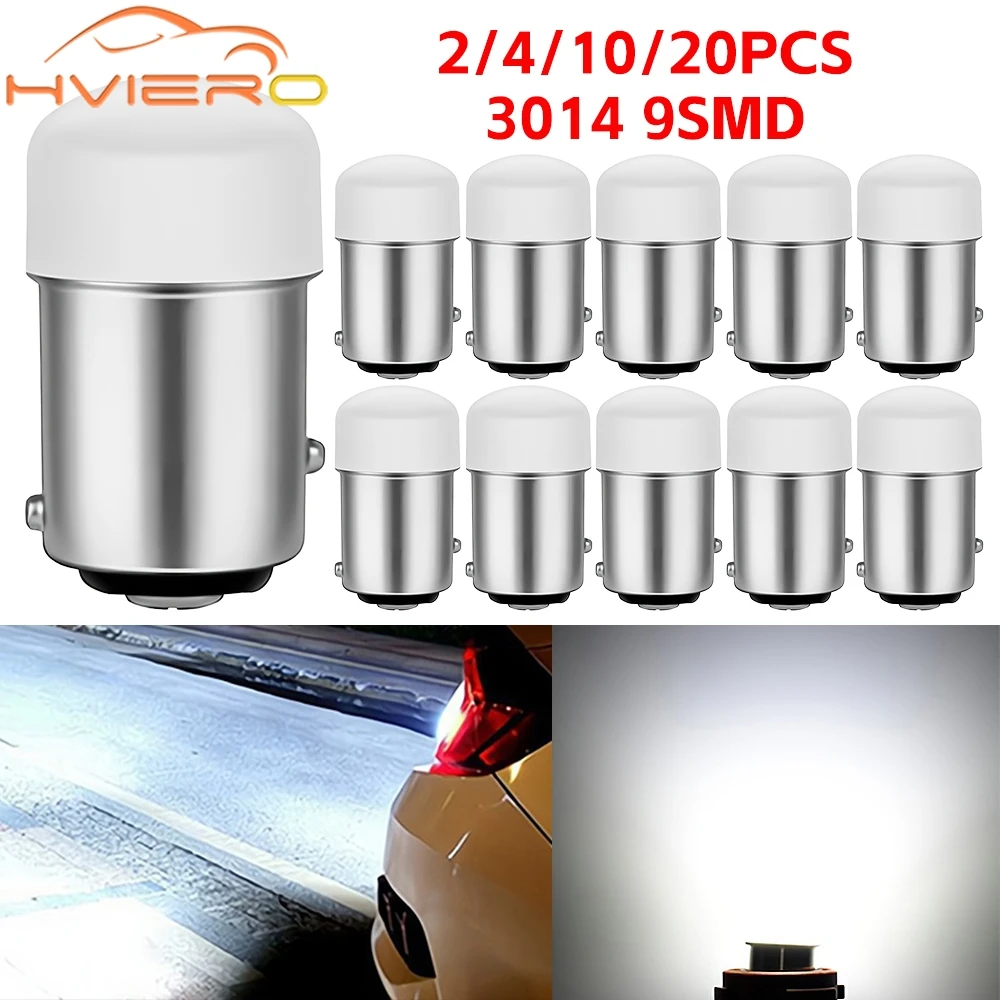 2/4/10/20PCS Car Reverse Light 3014 9SMD Auto Turn Signal Lamp Parking Tail Brake Led DC 12V 1157 1156 Red White Yellow Lantern