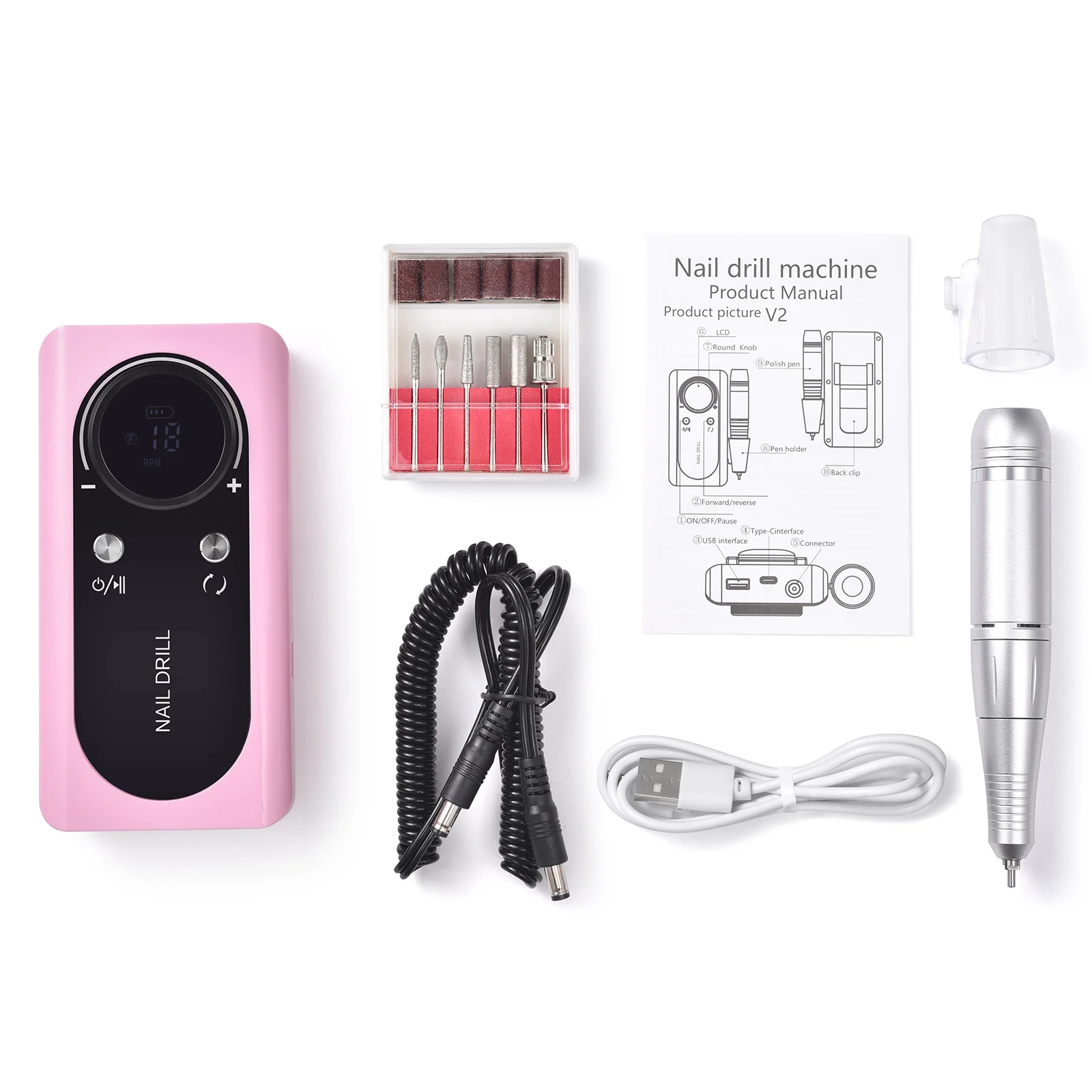 45000RPM Electric Nail Drill Machine Portable Professional Nail Drills for Gel Nails Polish White Low Noise Nail Sander File