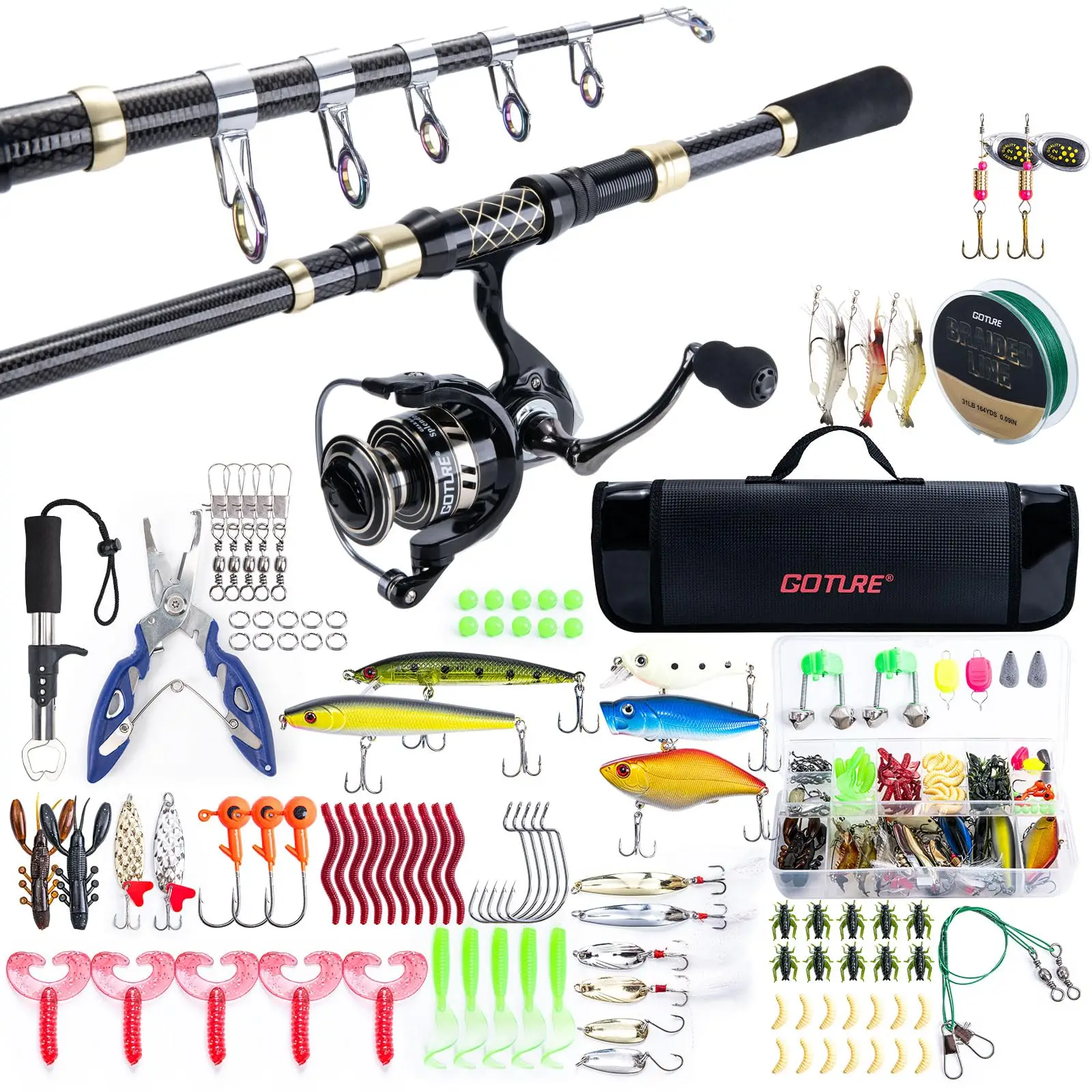 

Goture 1,8 м 2,1 м 2,4 м 2,7 м набор телескопических удочек с катушкой, комбинированный полный комплект, рыболовная удочка из углеродного волокна, снасти для спиннинговой катушки