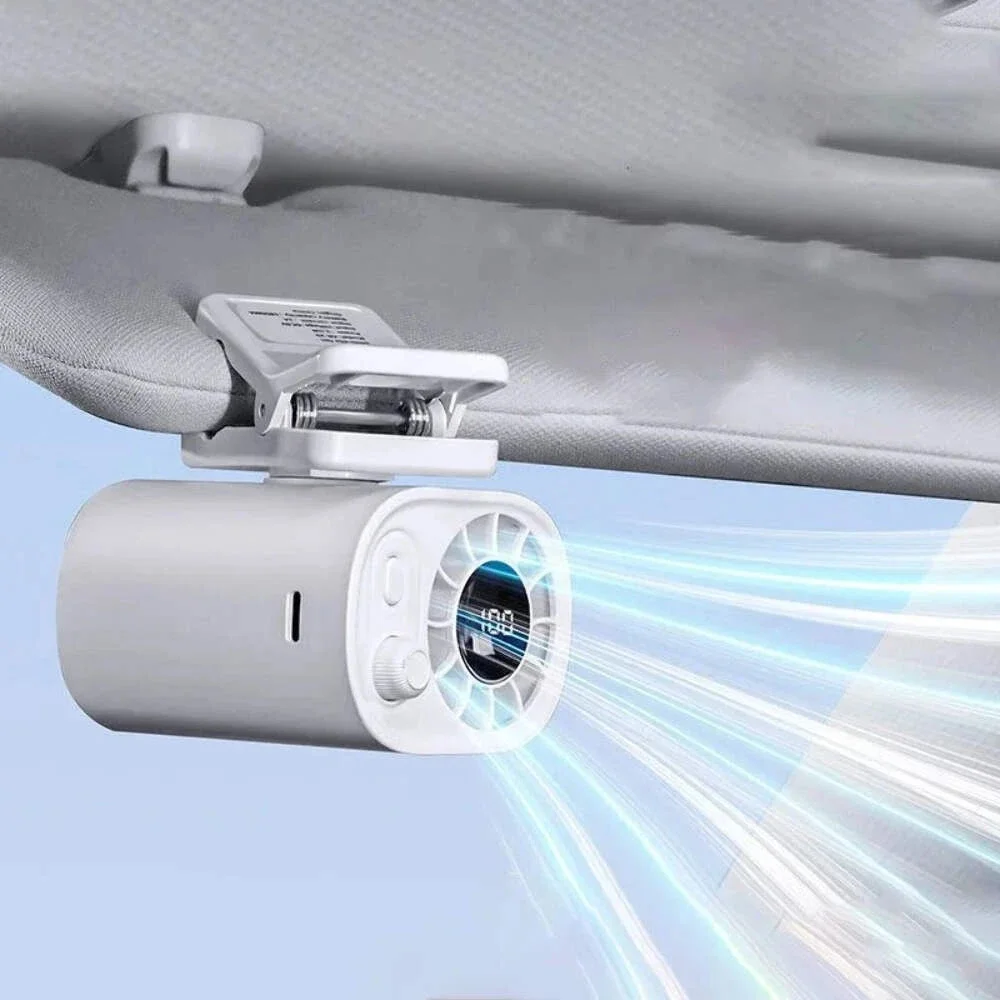 Hipacool Portable Car Clip Fan 360° Rotatable 100 Speed Wind 12V USB Rechargeable Electric Fan Low Noise Mini Fan Clamp Anywhere