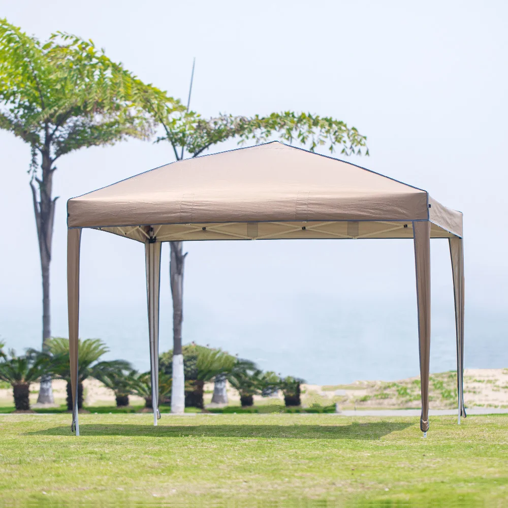 Outdoor pop-up canopy Gazebo Tent beach camping instant canopy Sunscreen  rainproof khaki color  (2.9 x2.9M)