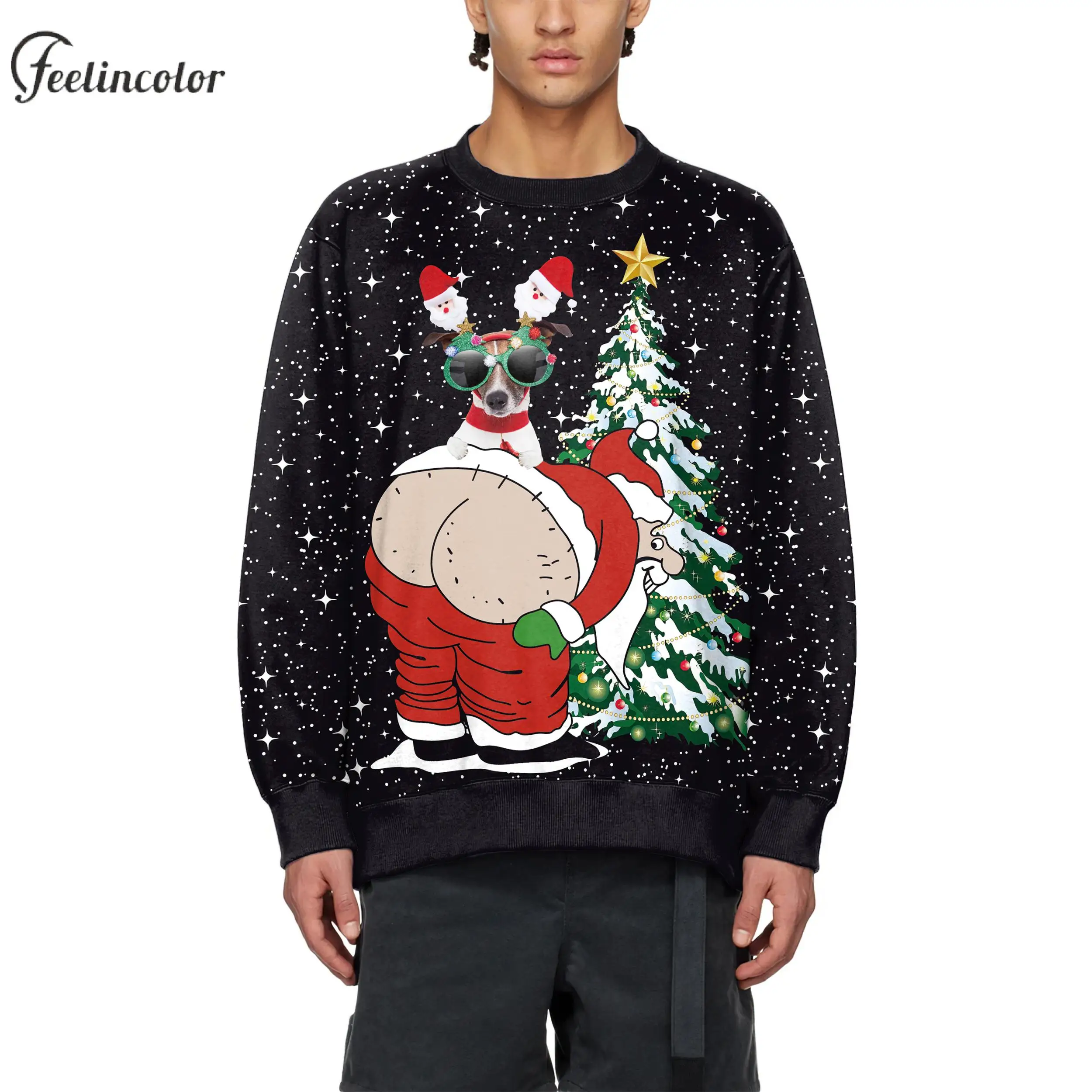 Autumn Oversize Sweatshirt Ugly Christmas Pullovers Santa Claus Graphic Sweatshirts Harajuku Streetwear Winter Men Clothing