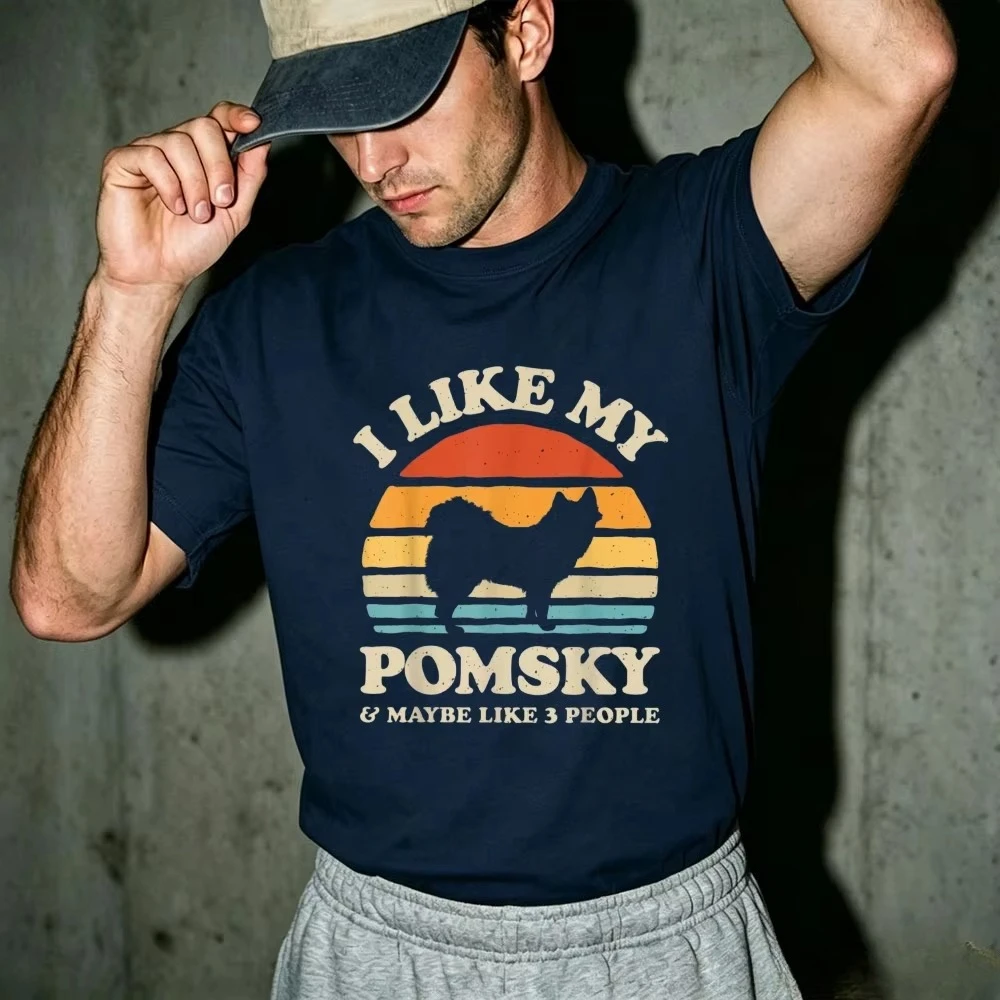 Pomsky Dog Retro Sunset Graphic T Shirt I Like My Pomsky Funny Dog Lover Tee Short Sleeve Top Pet Owner Birthday Gift