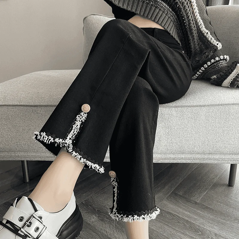 

High Waist Straight Leg Jeans Men Women Spring Summer New Style Forked Design Casual Breathable Comfortable Denim Pants